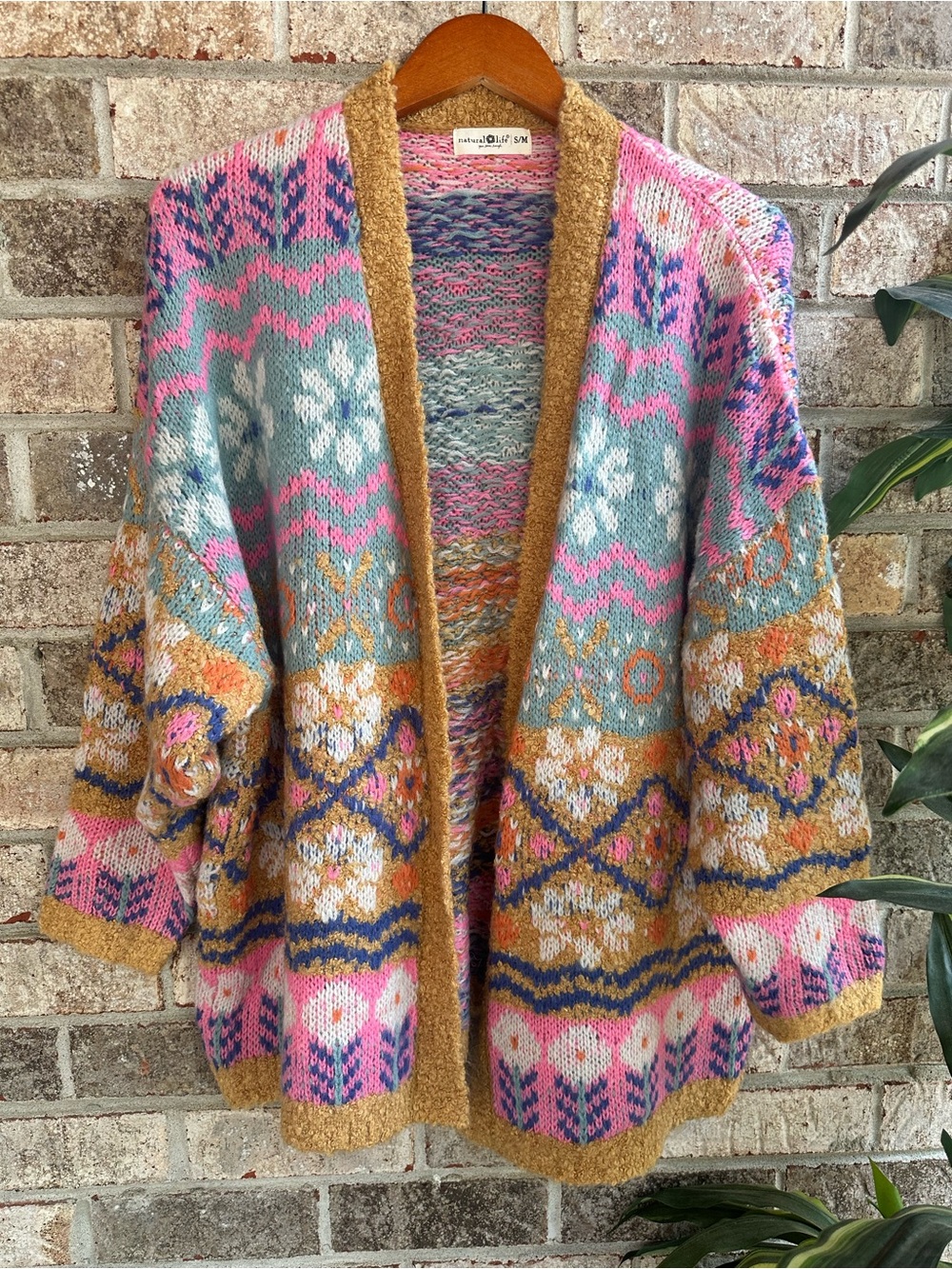 NATURAL LIFE Cozy Boho Colorful Fair Isle Anthro vibes Open Knit Cardigan S/M - Picture 3 of 8